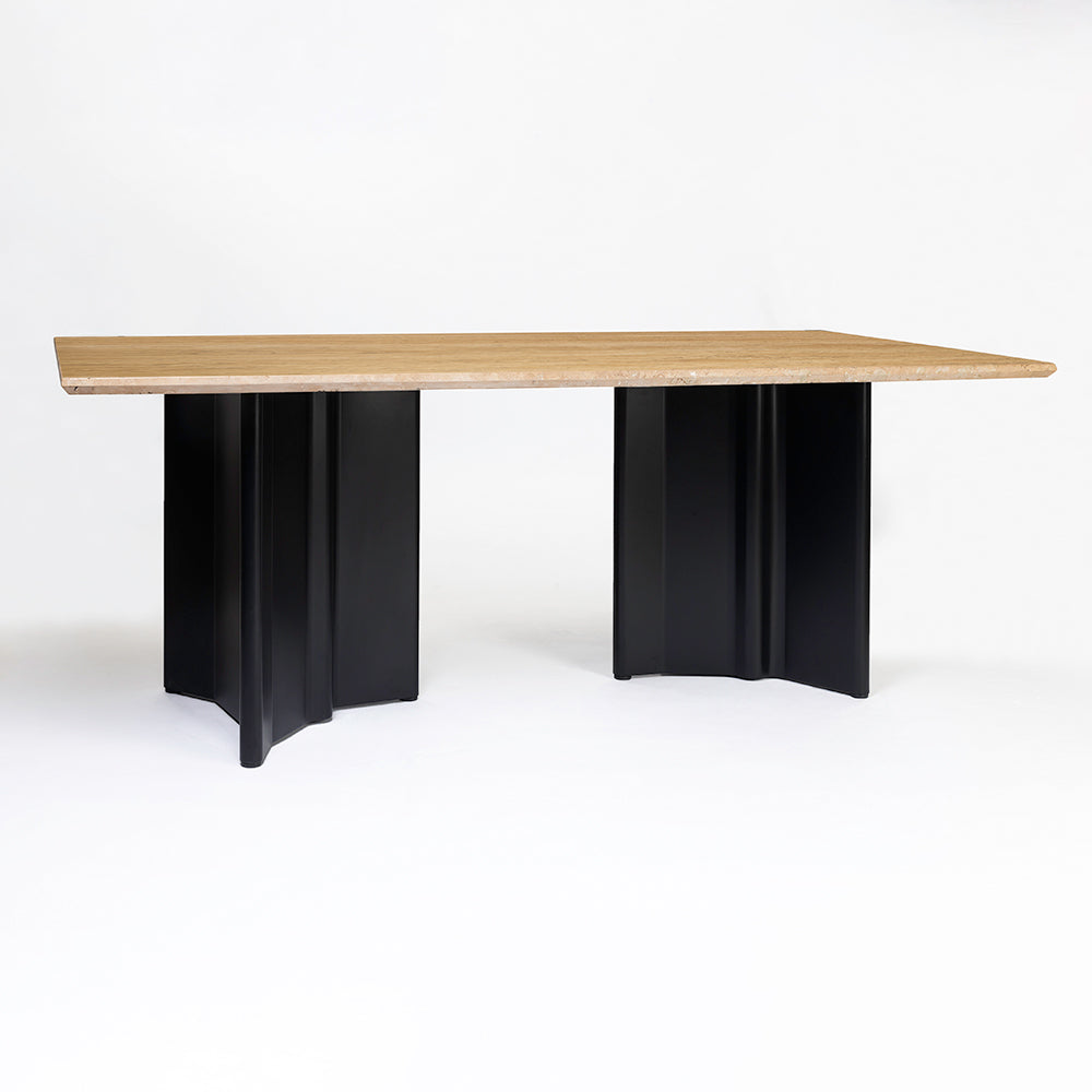 Omar Marble 8 Seater Dining Table with Iron - Black - Travertine