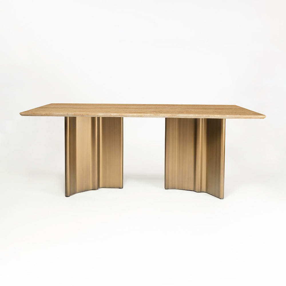 Omar Marble 8 Seater Dining Table with Iron - Brass - Travertine