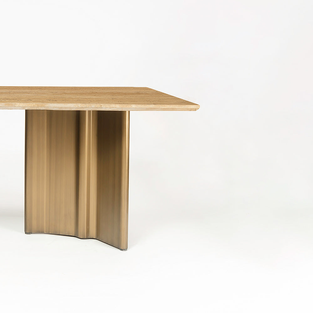 Omar Marble 8 Seater Dining Table with Iron - Brass - Travertine