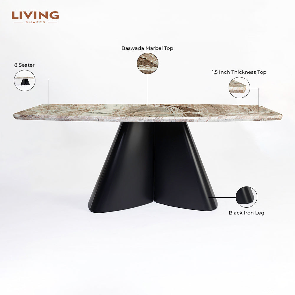 Chrome Marble 8 Seater Dining Table with Iron - Black - Toranto