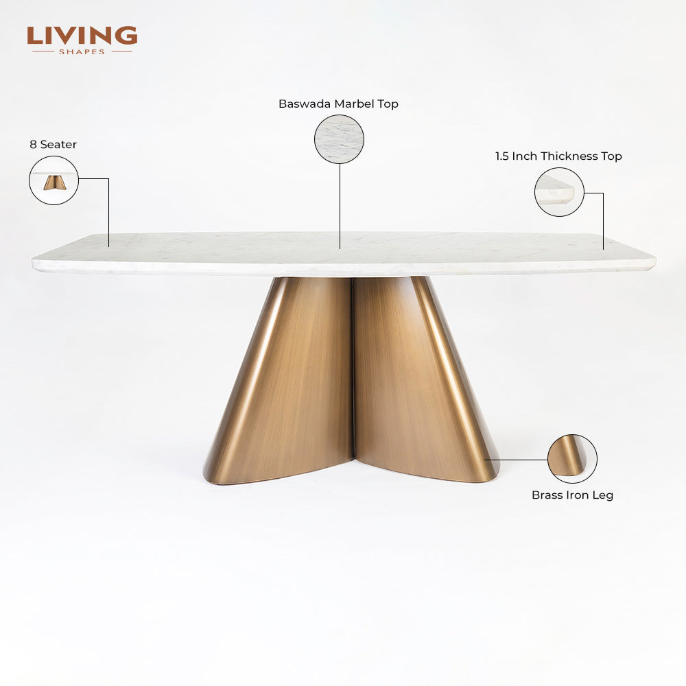 Chrome Marble 8 Seater Dining Table with Iron - Brass - Baswada