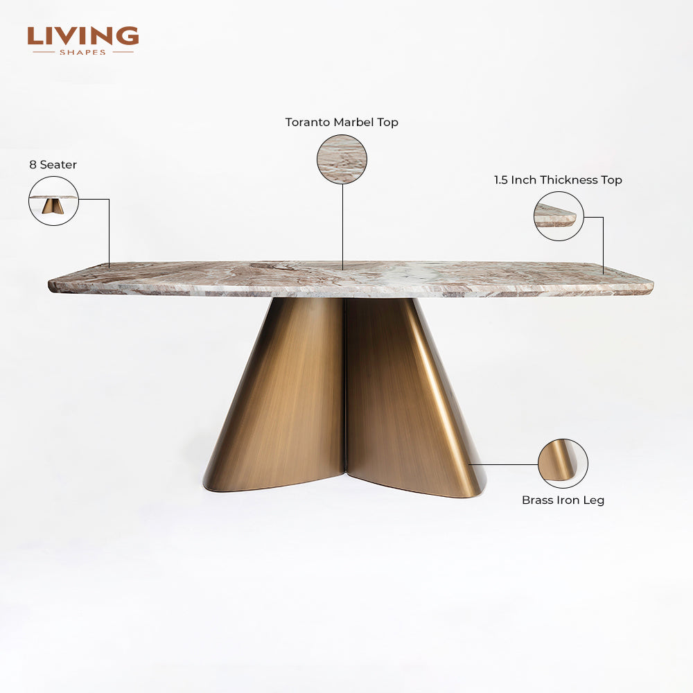Chrome Marble 8 Seater Dining Table with Iron - Brass - Toranto