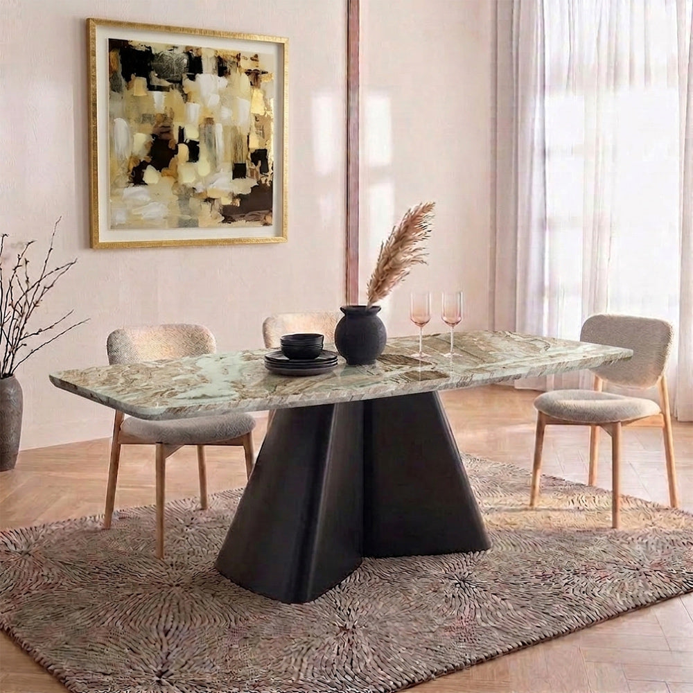 Chrome Marble 8 Seater Dining Table with Iron - Black - Toranto