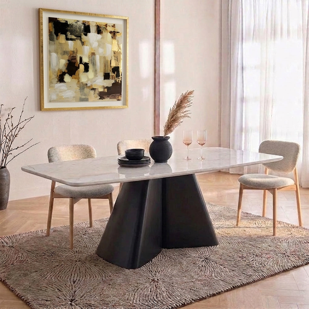 Chrome Marble 8 Seater Dining Table with Iron - Black - Baswada