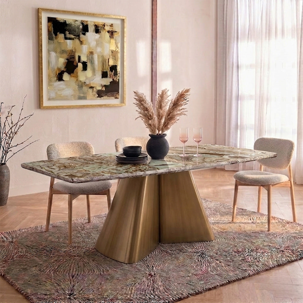Chrome Marble 8 Seater Dining Table with Iron - Brass - Toranto
