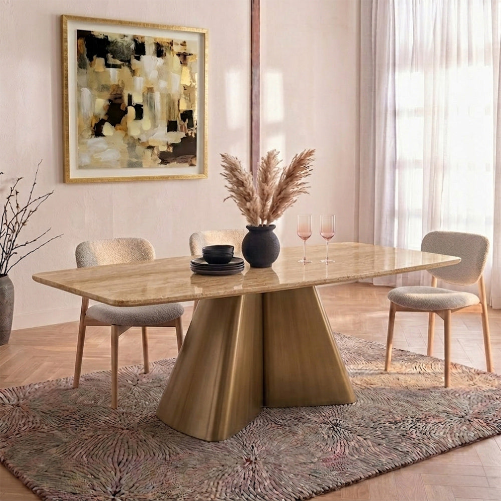 Chrome Marble 8 Seater Dining Table with Iron - Brass - Travertine