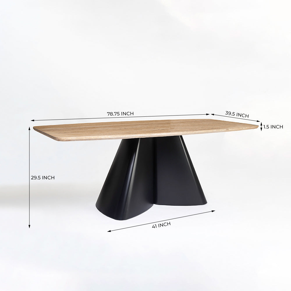Chrome Marble 8 Seater Dining Table with Iron - Black - Travertine