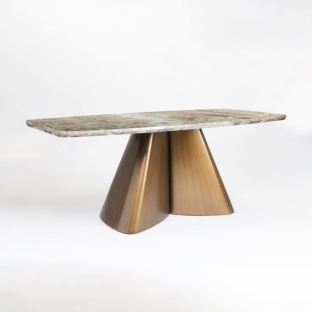 Chrome Marble 8 Seater Dining Table with Iron - Brass - Toranto