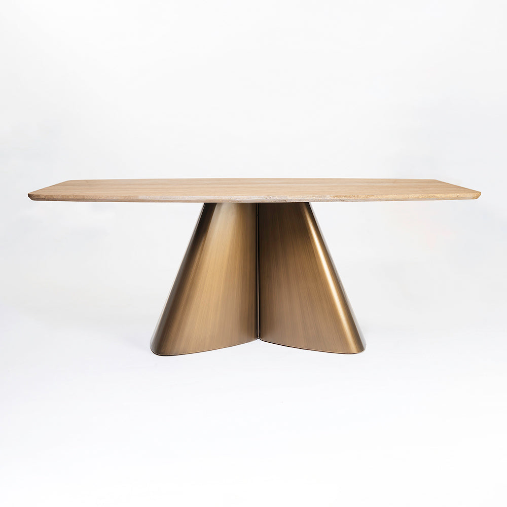 Chrome Marble 8 Seater Dining Table with Iron - Brass - Travertine