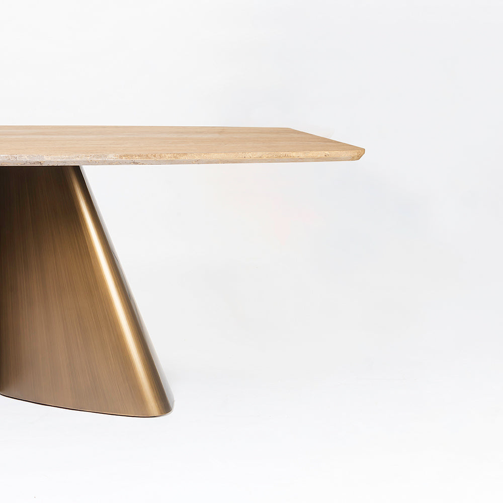 Chrome Marble 8 Seater Dining Table with Iron - Brass - Travertine