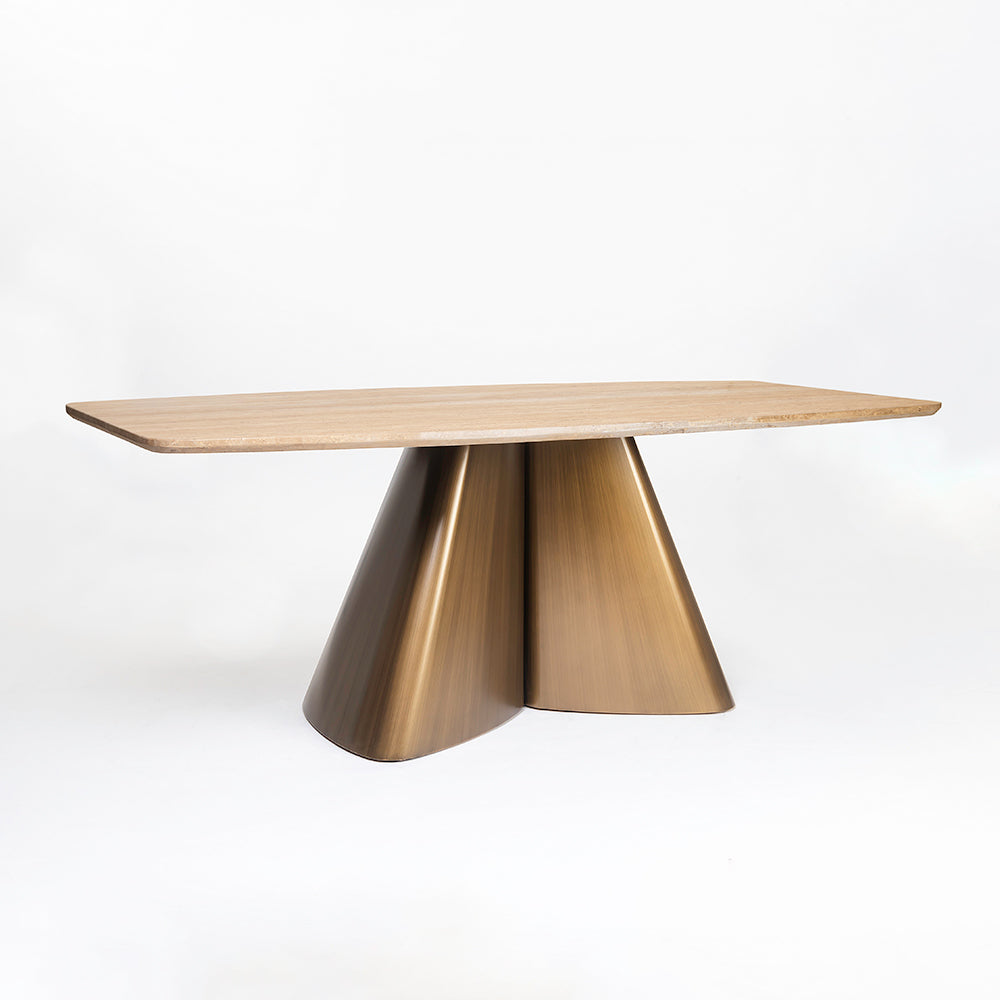 Chrome Marble 8 Seater Dining Table with Iron - Brass - Travertine