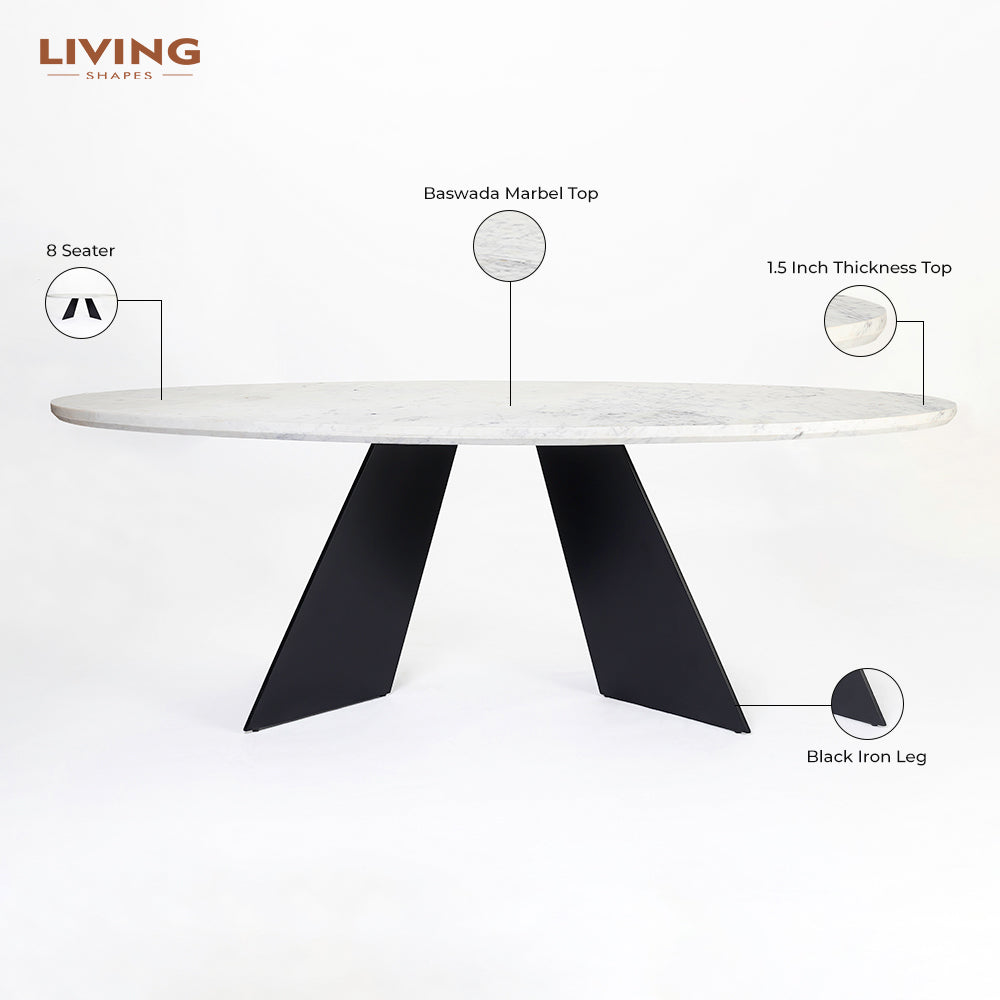 Bootsy Marble 8 Seater Dining Table with Iron - Black - Baswada