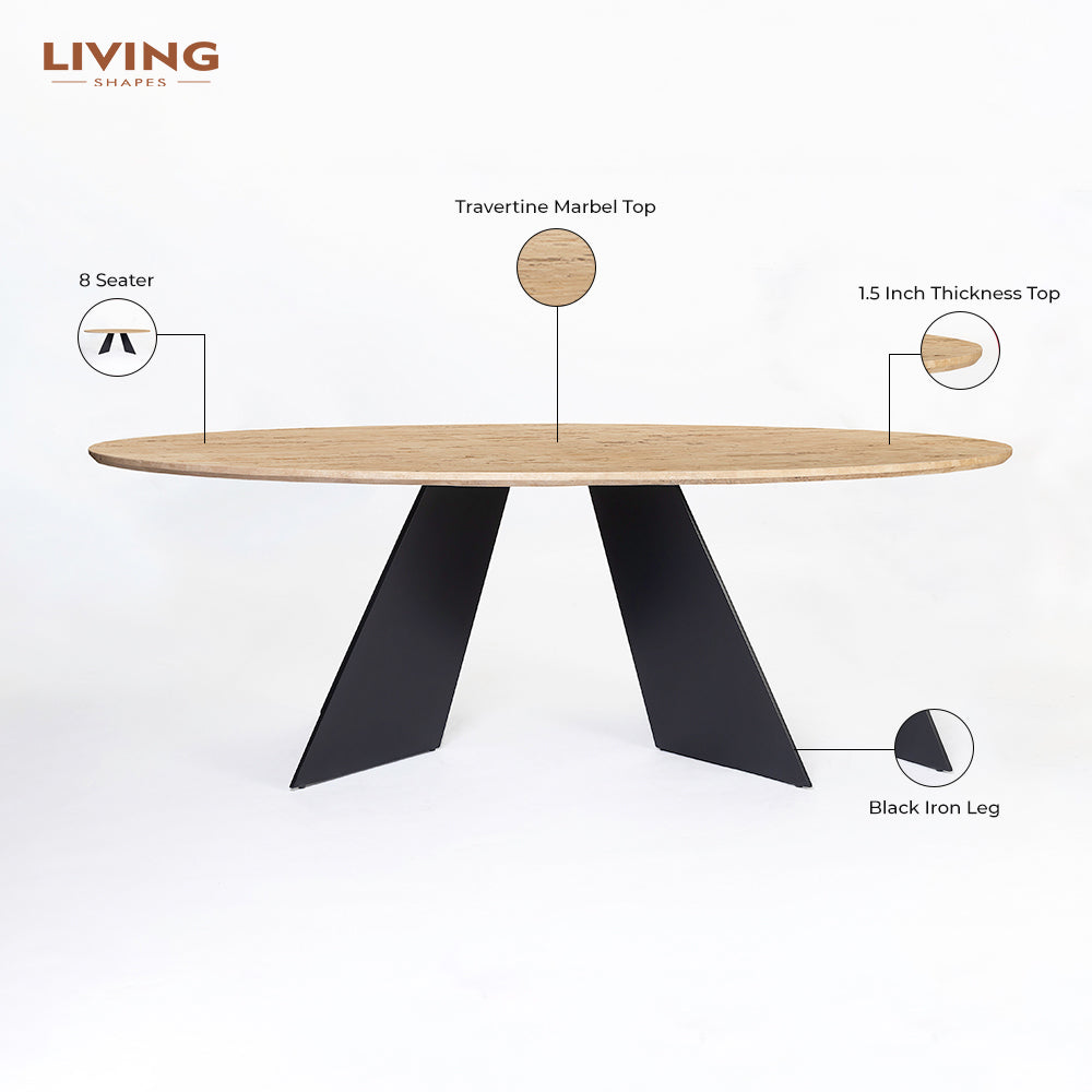 Bootsy Marble 8 Seater Dining Table with Iron - Black - Travertine