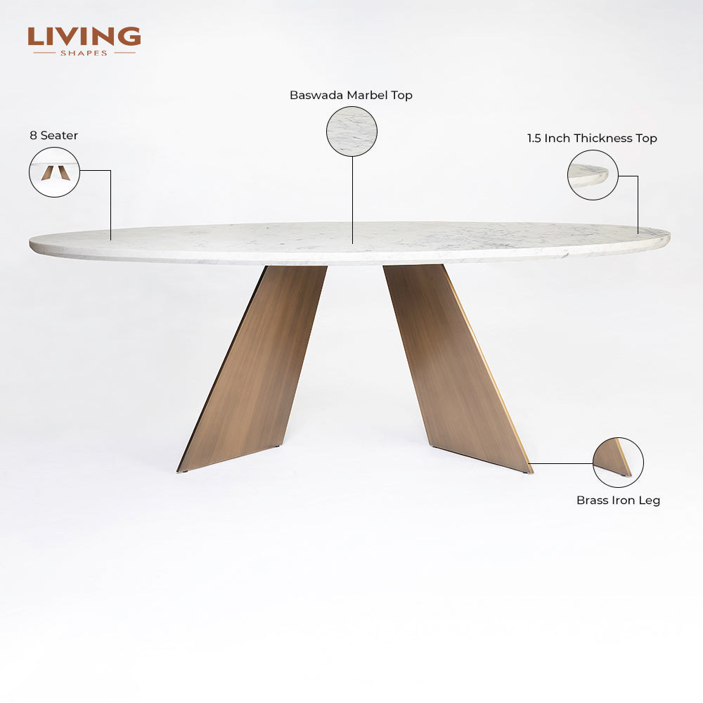 Bootsy Marble 8 Seater Dining Table with Iron - Brass - Baswada