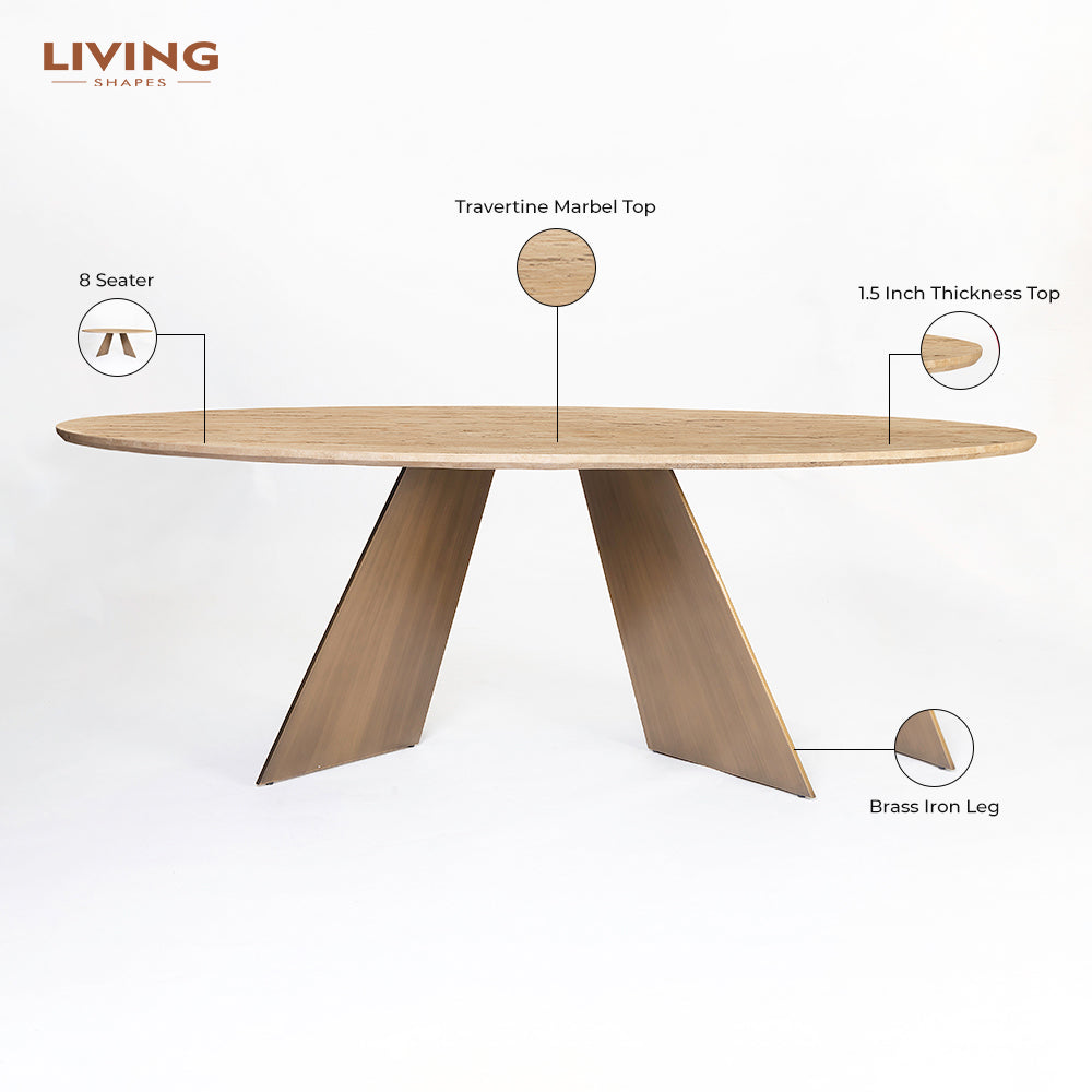 Bootsy Marble 8 Seater Dining Table with Iron - Brass - Travertine