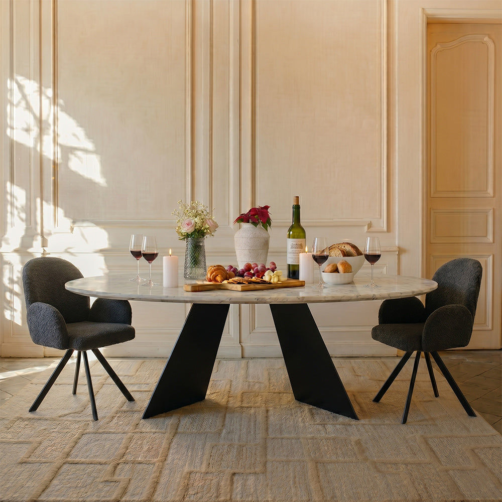 Bootsy Marble 8 Seater Dining Table with Iron - Black - Baswada