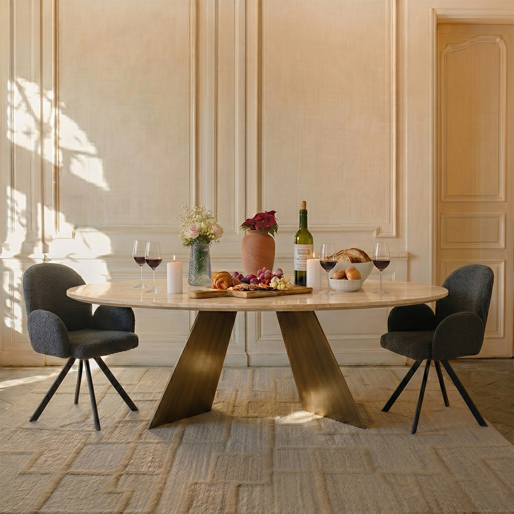Bootsy Marble 8 Seater Dining Table with Iron - Brass - Travertine