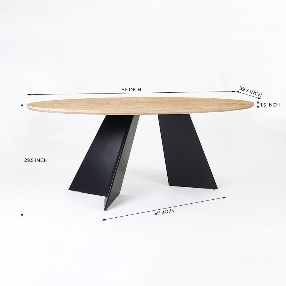Bootsy Marble 8 Seater Dining Table with Iron - Black - Travertine