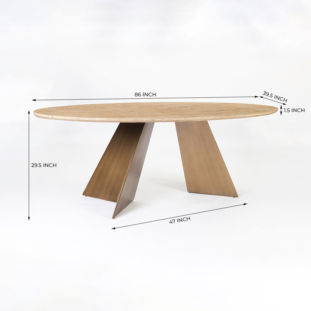 Bootsy Marble 8 Seater Dining Table with Iron - Brass - Travertine