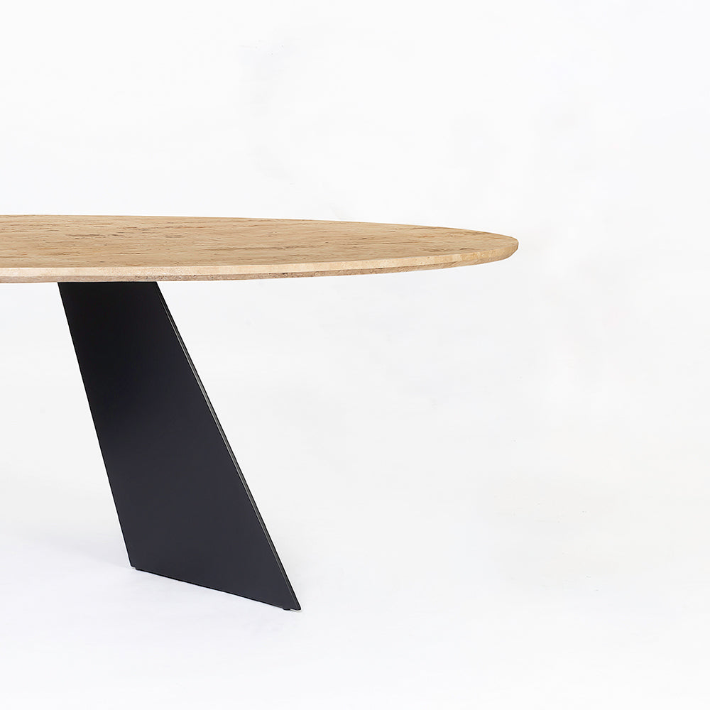 Bootsy Marble 8 Seater Dining Table with Iron - Black - Travertine