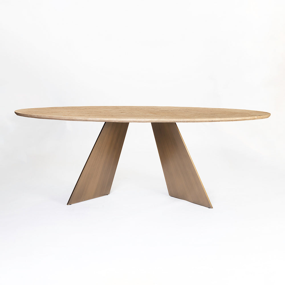 Bootsy Marble 8 Seater Dining Table with Iron - Brass - Travertine