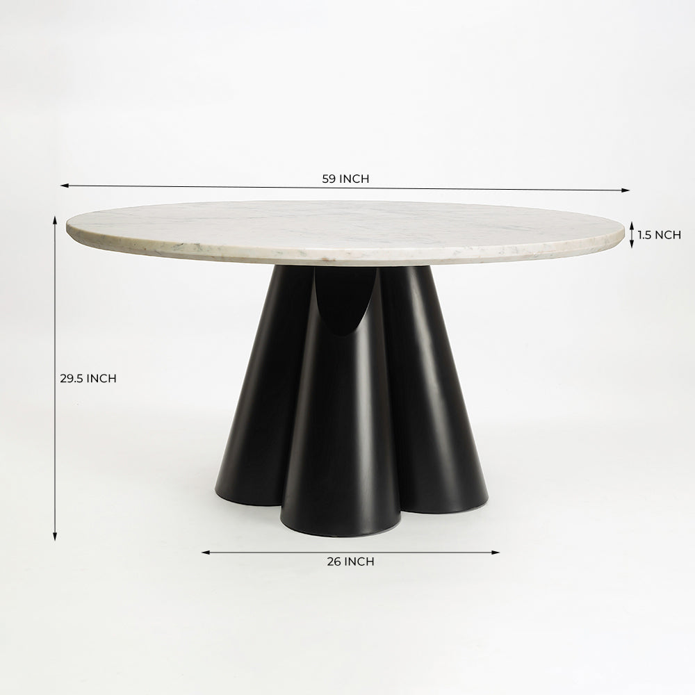 Duster Marble 6 Seater Dining Table with Iron - Black