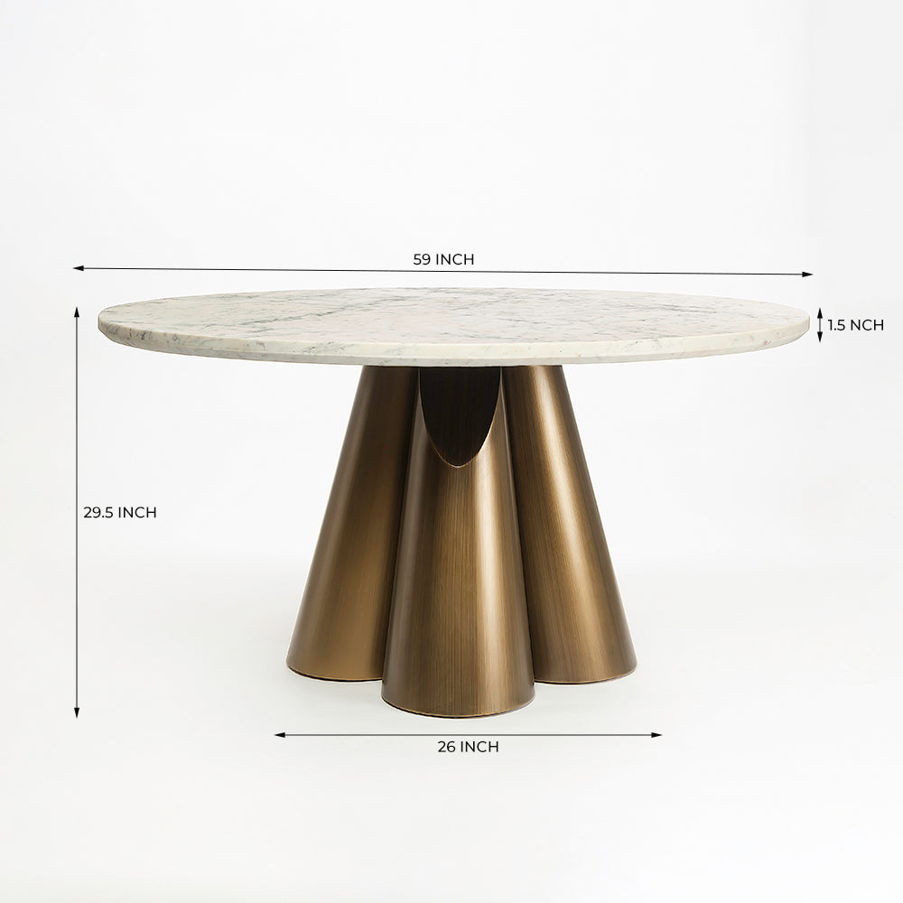 Duster Marble 6 Seater Dining Table with Iron - Brass
