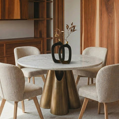 Duster Marble 6 Seater Dining Table with Iron - Brass