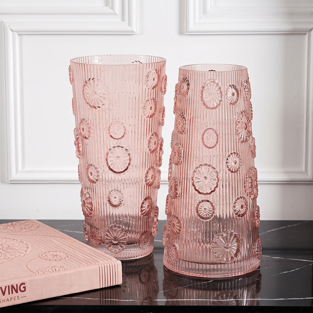 Valleara Grove Pink Textured Glass Table Vase - Set of 2