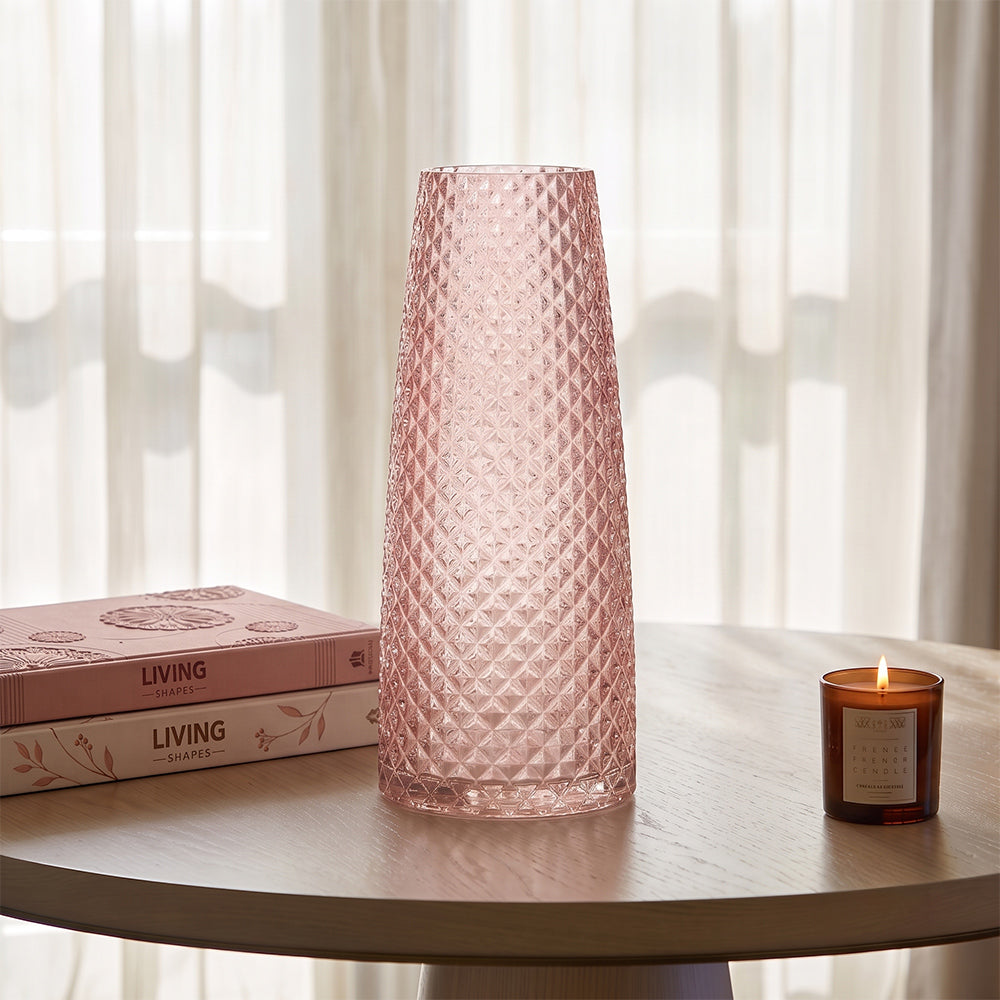 Voltra Edge Pink Textured Glass Large Table Vase