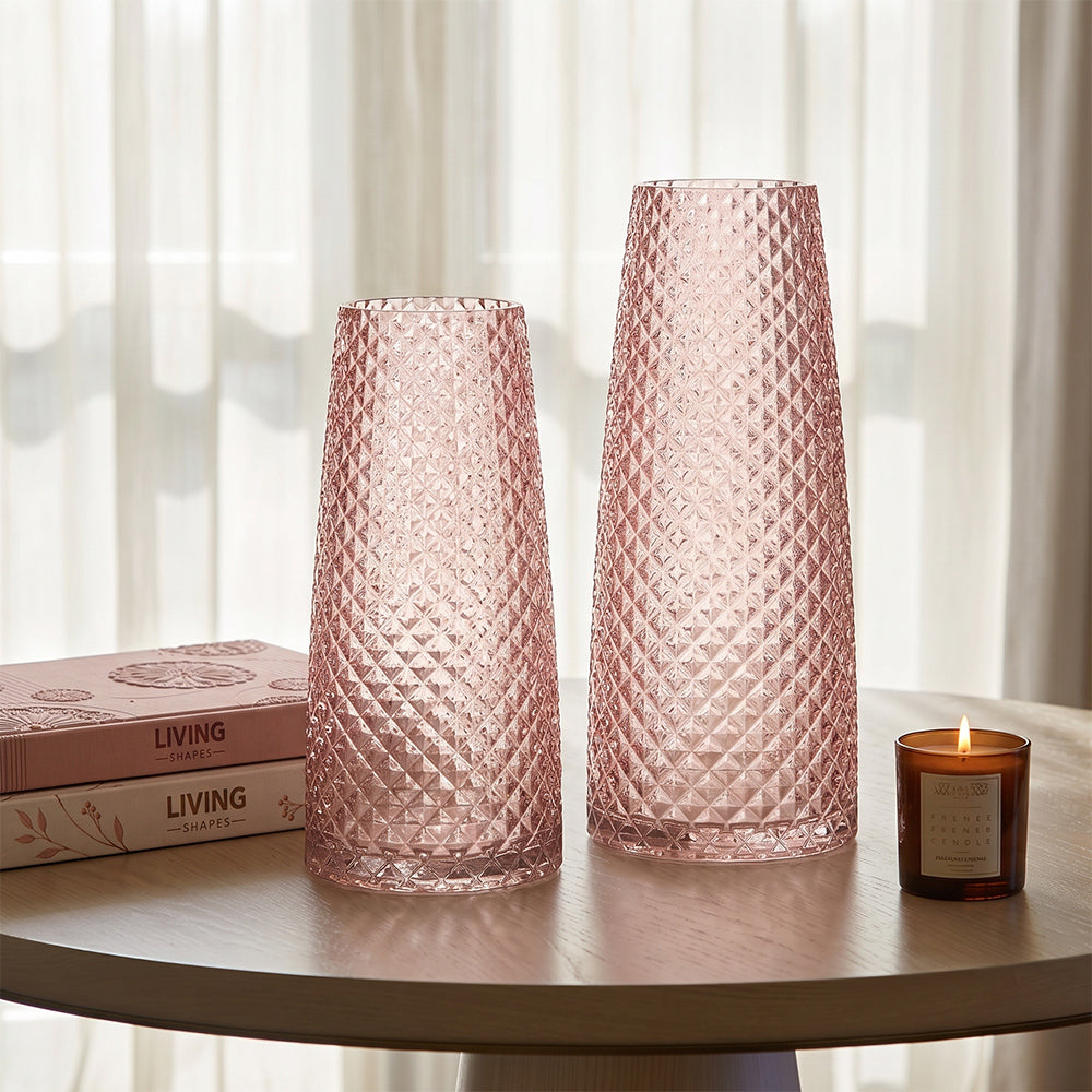 Voltra Edge Pink Textured Glass Table Vase - Set of 2