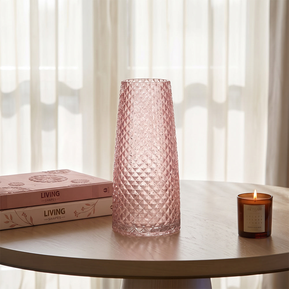 Voltra Edge Pink Textured Glass Medium Table Vase