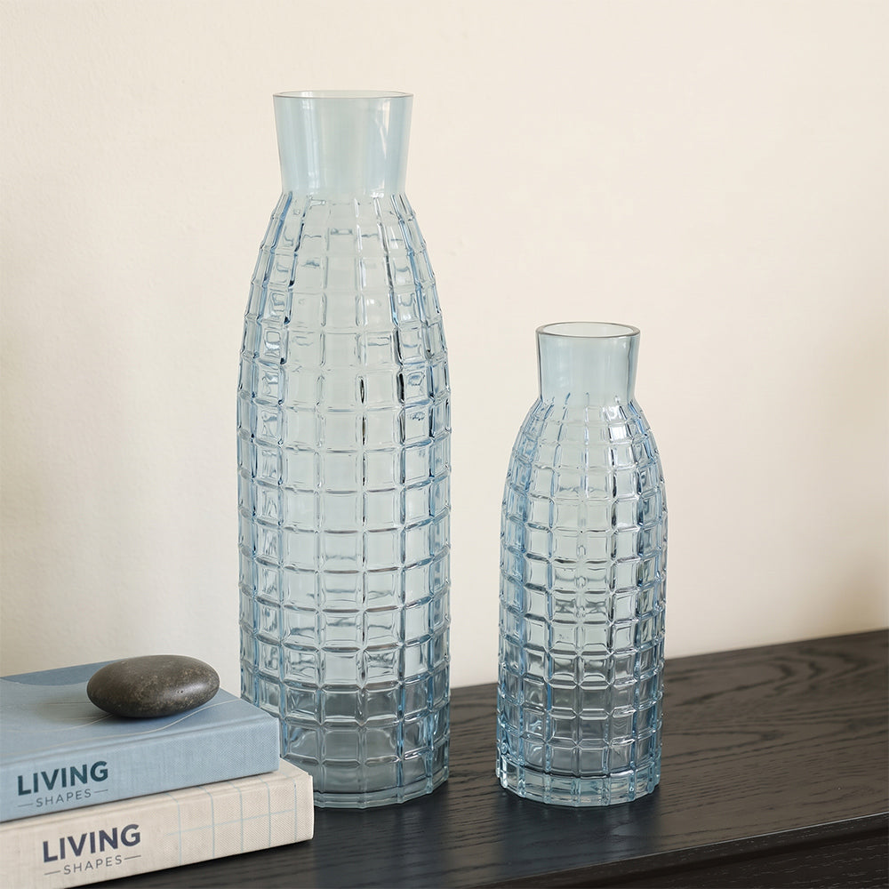 Nexa Pulse Light Blue Textured Glass Table Vase - Set of 2