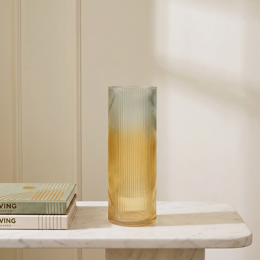 Quintara Bloom Amber Ombre Ribbed Glass Small Table Vase