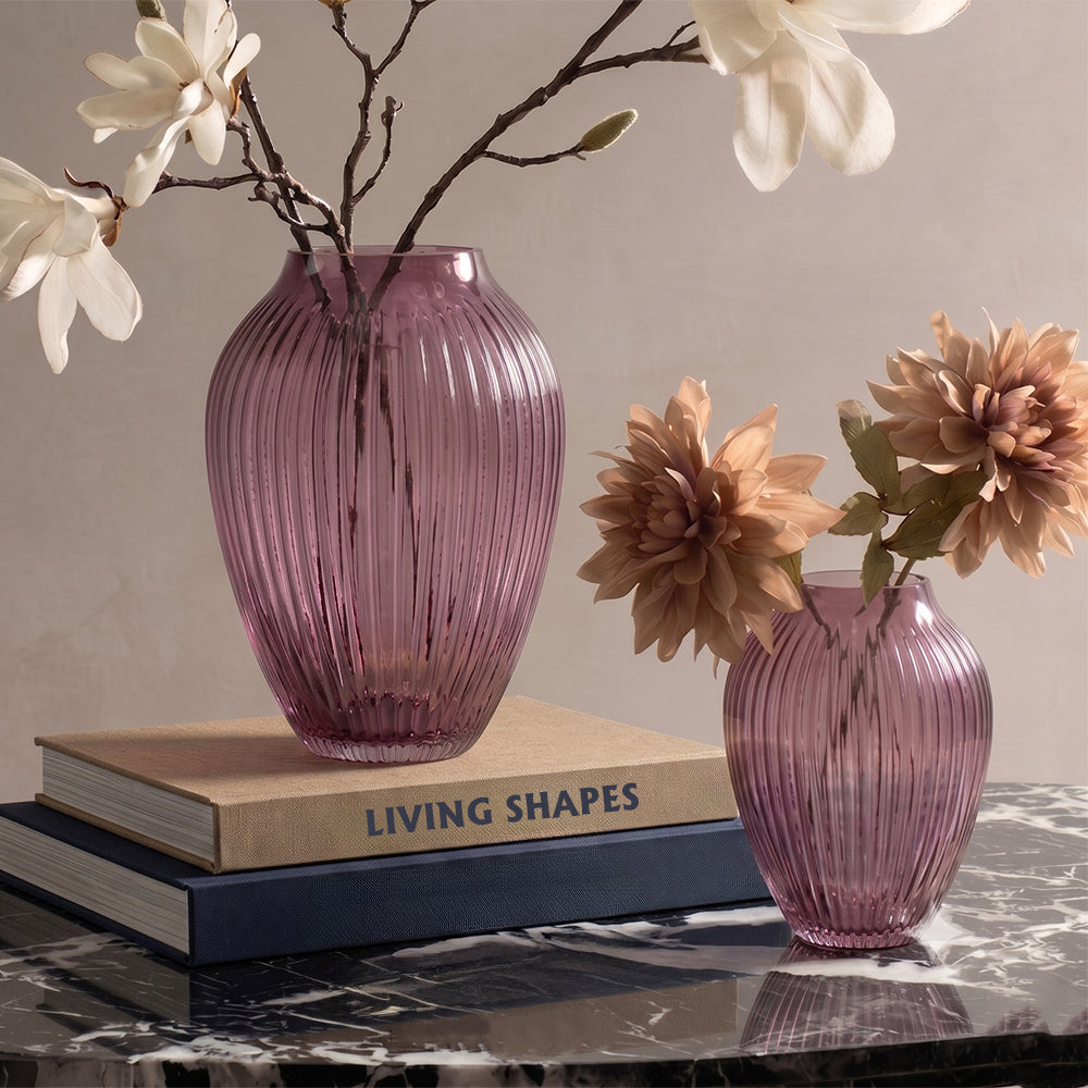 Silviera Charm Mauve Purple Ribbed Glass Table Vase - Set of 2