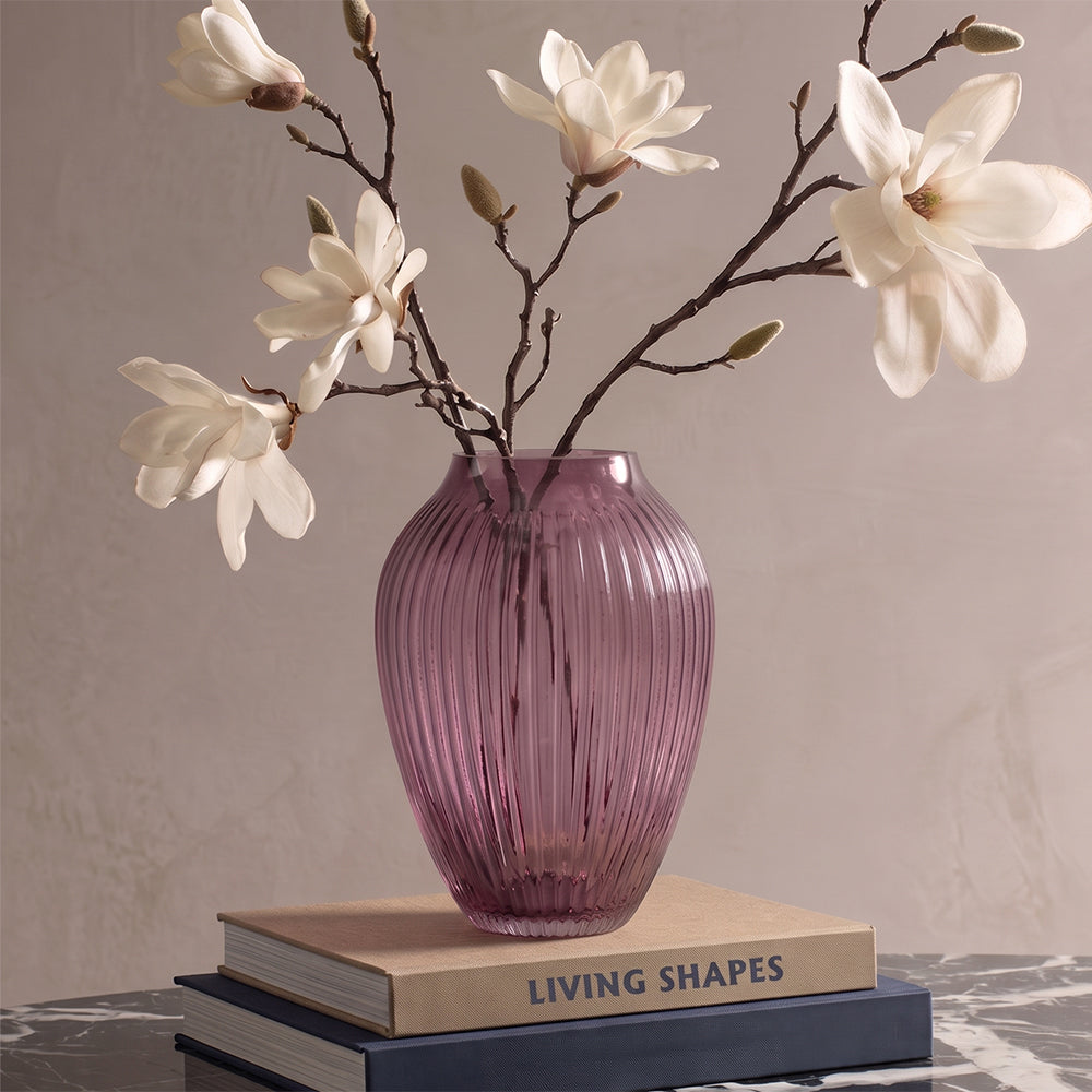 Silviera Charm Mauve Purple Ribbed Glass Large Table Vase