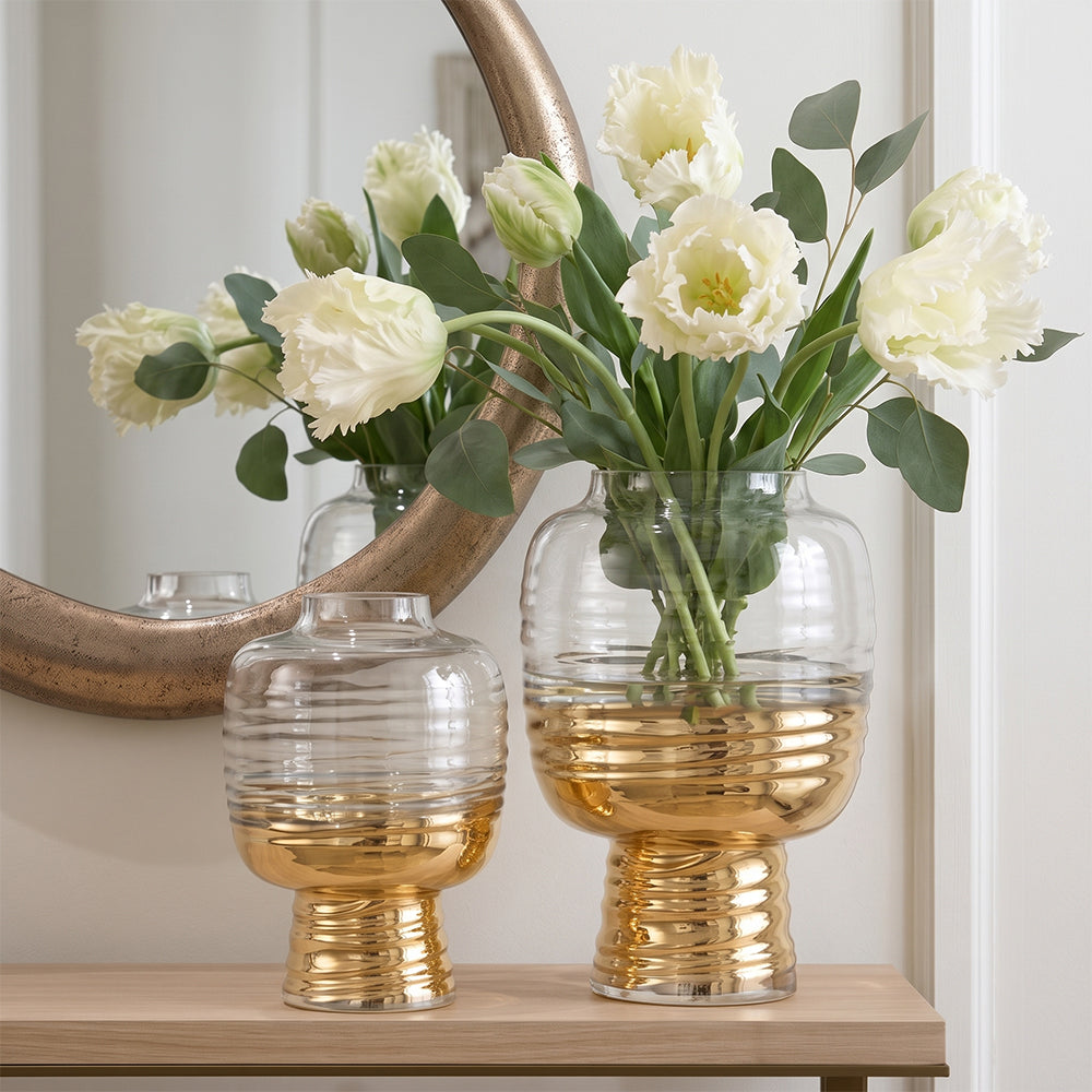 Lavande Charm Clear and Gold Glass Table Vase - Set of 2