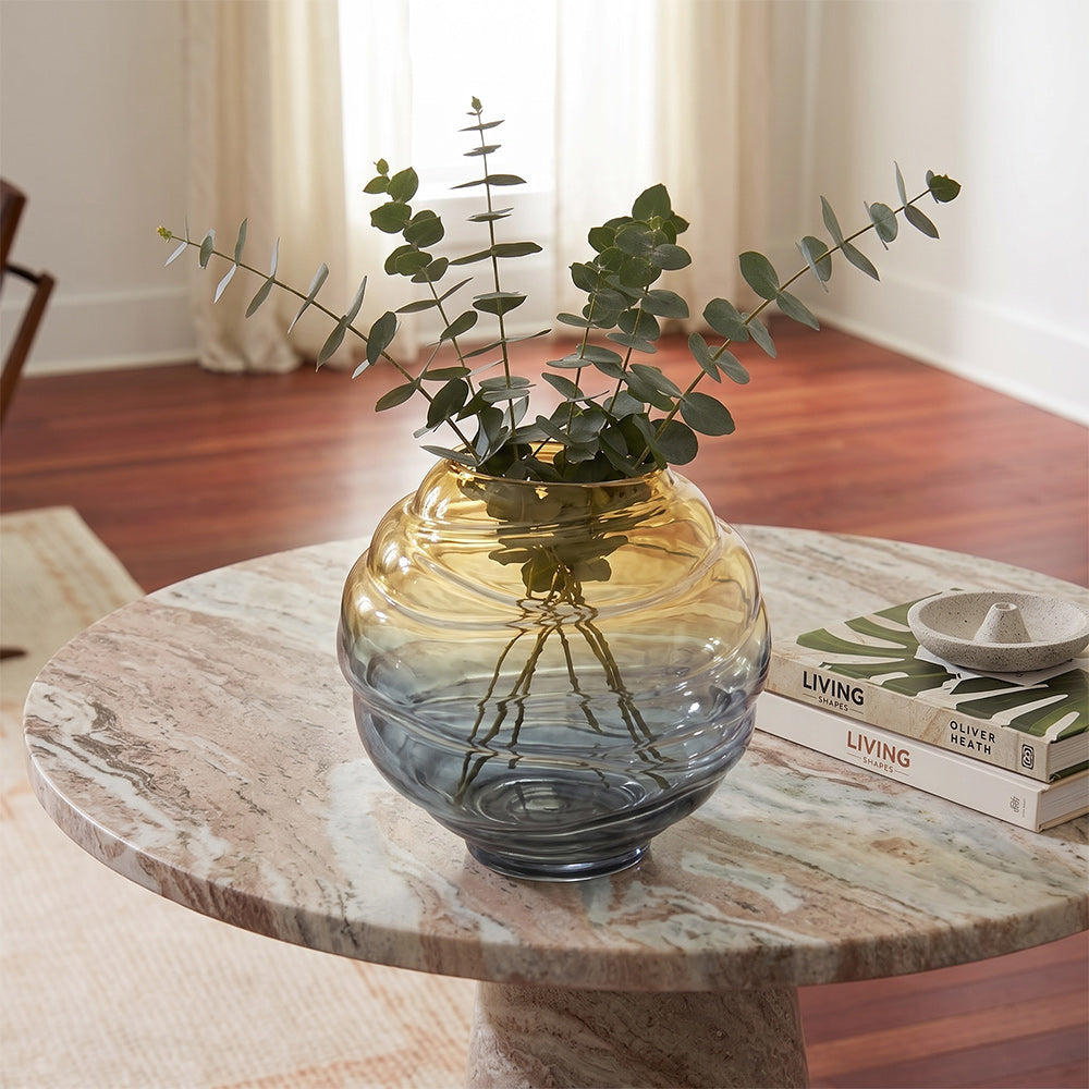 Dynaris Edge Amber and Blue Ombre Glass Large Table Vase