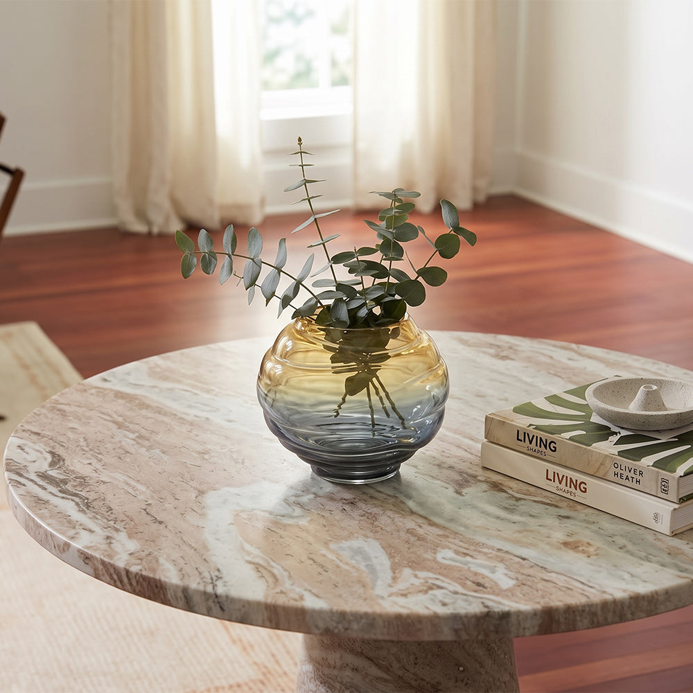 Dynaris Edge Amber and Blue Ombre Glass Small Table Vase