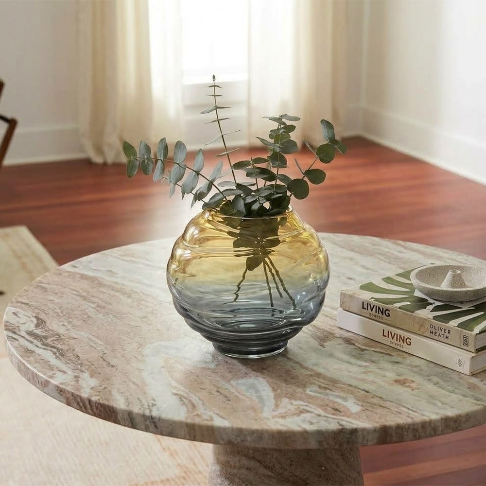 Dynaris Edge Amber and Blue Ombre Glass Medium Table Vase