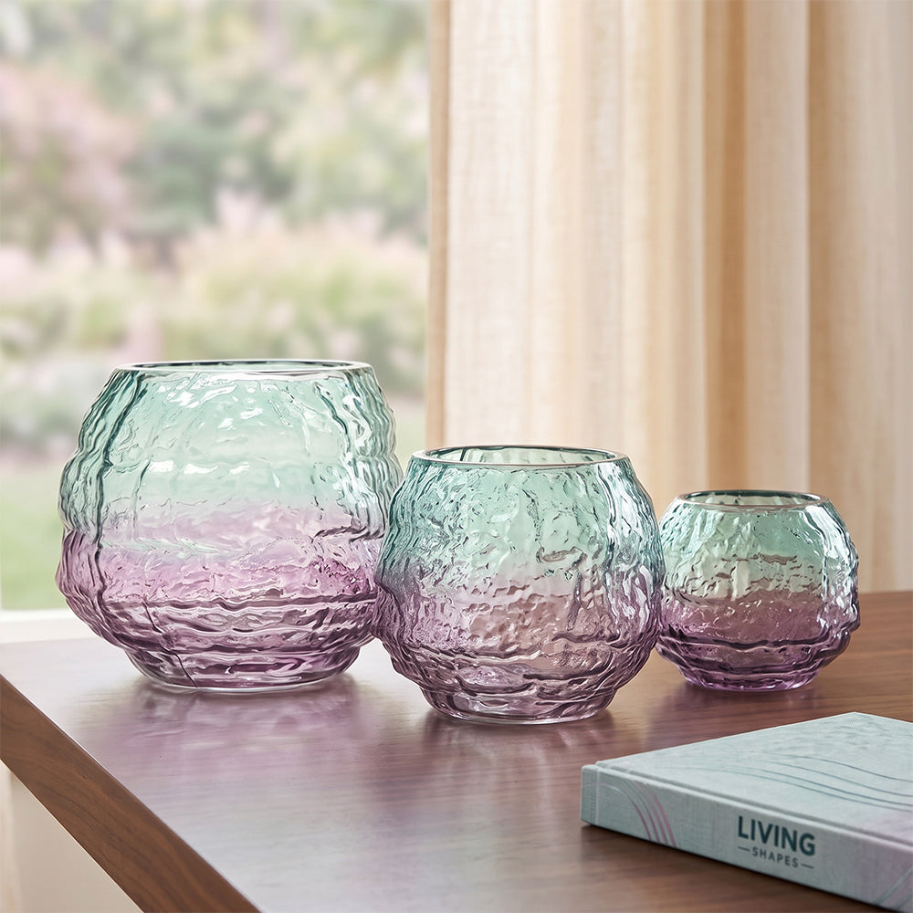 DynaFlux Kate Aqua and Lilac Ombre Glass Table Vase - Set of 3