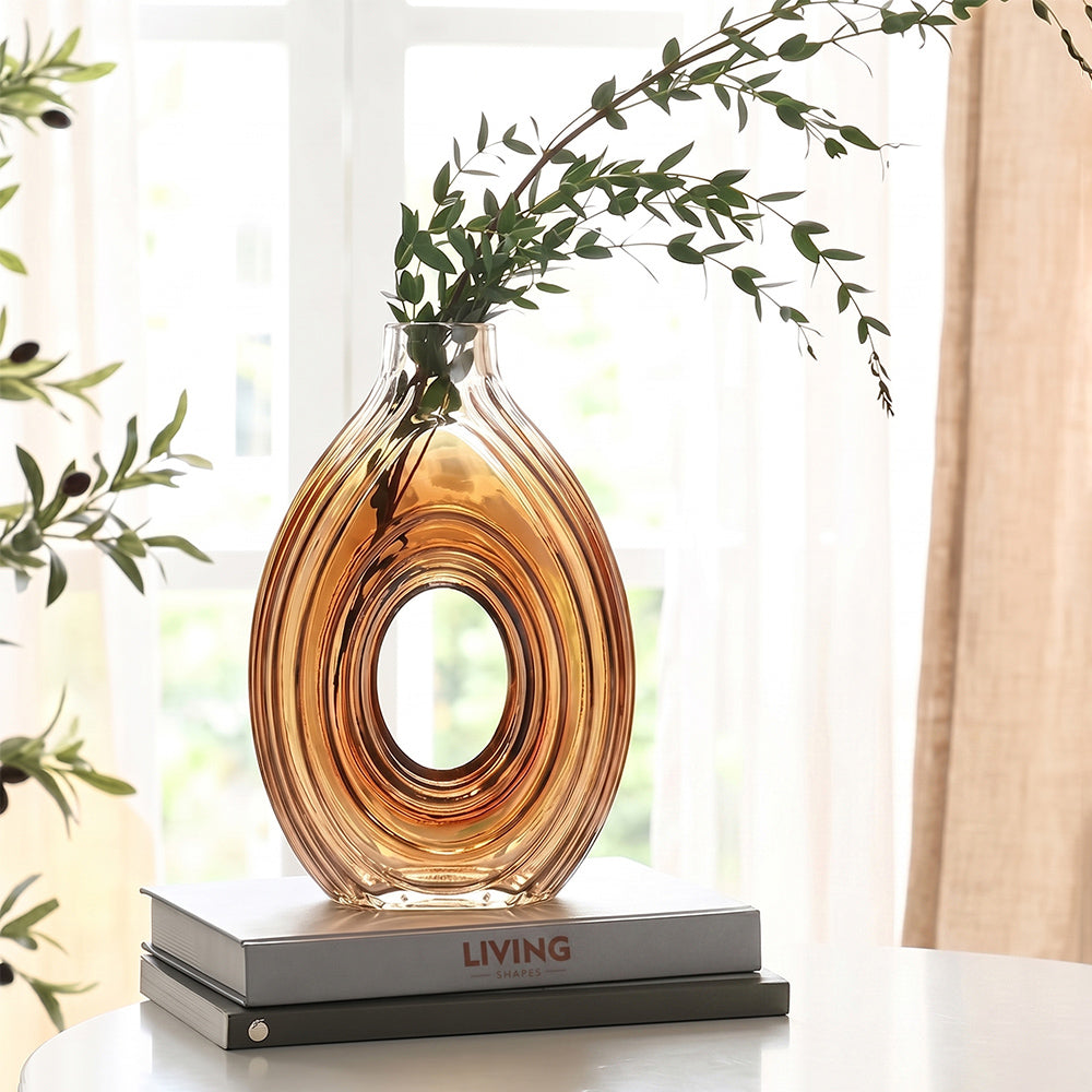 Pinnova Miah Amber Glass Ring Large Table Vase