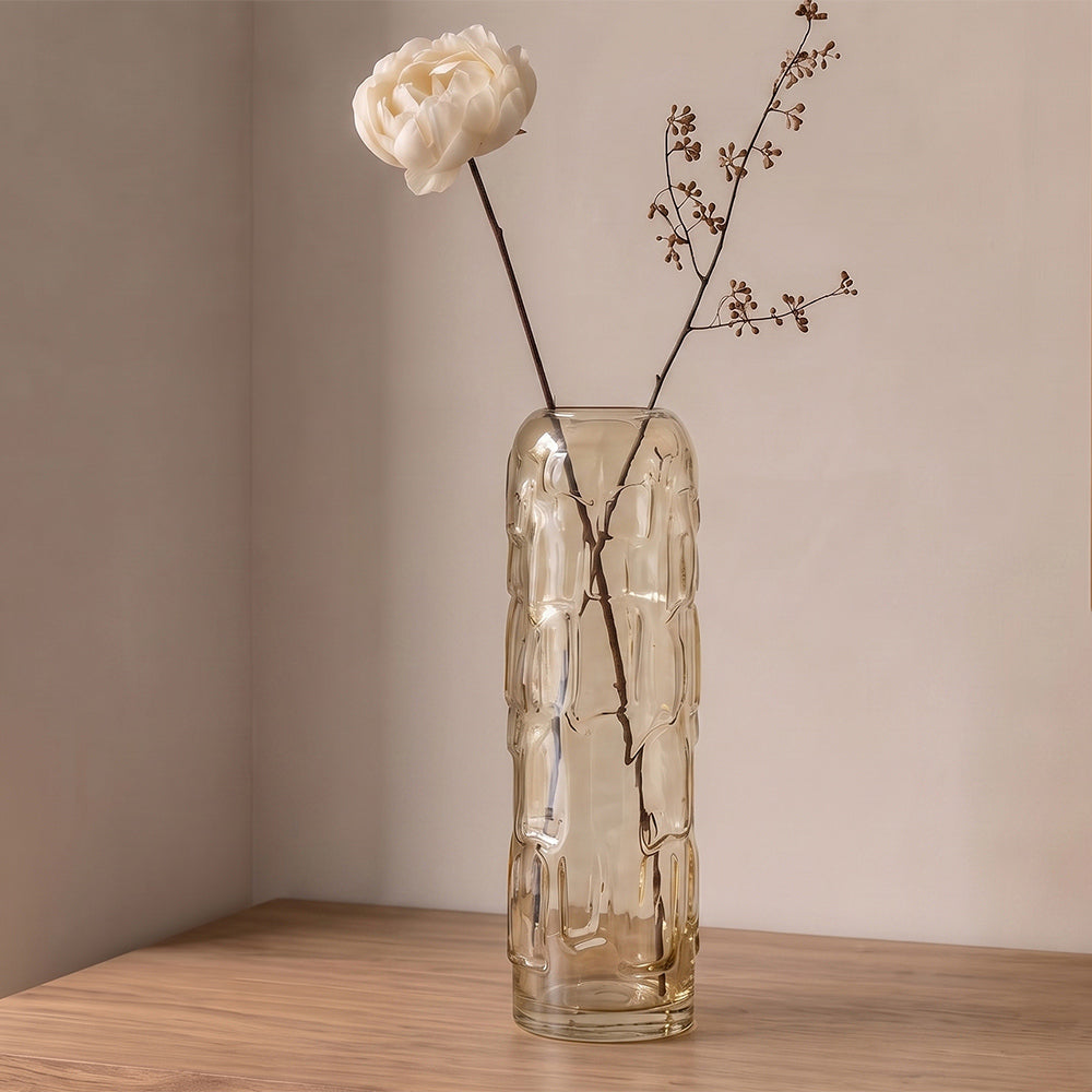 Eterna Yuhan Amber Textured Glass Large Table Vase
