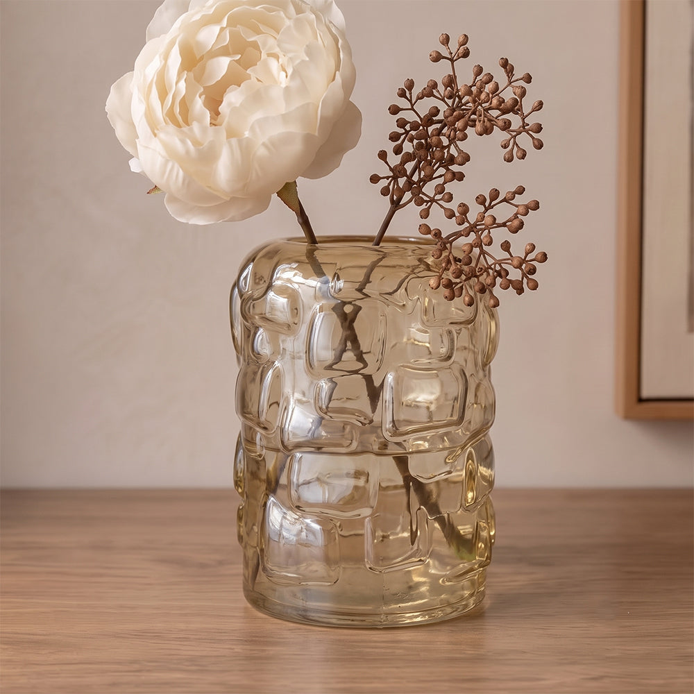 Eterna Yuhan Amber Textured Glass Small Table Vase
