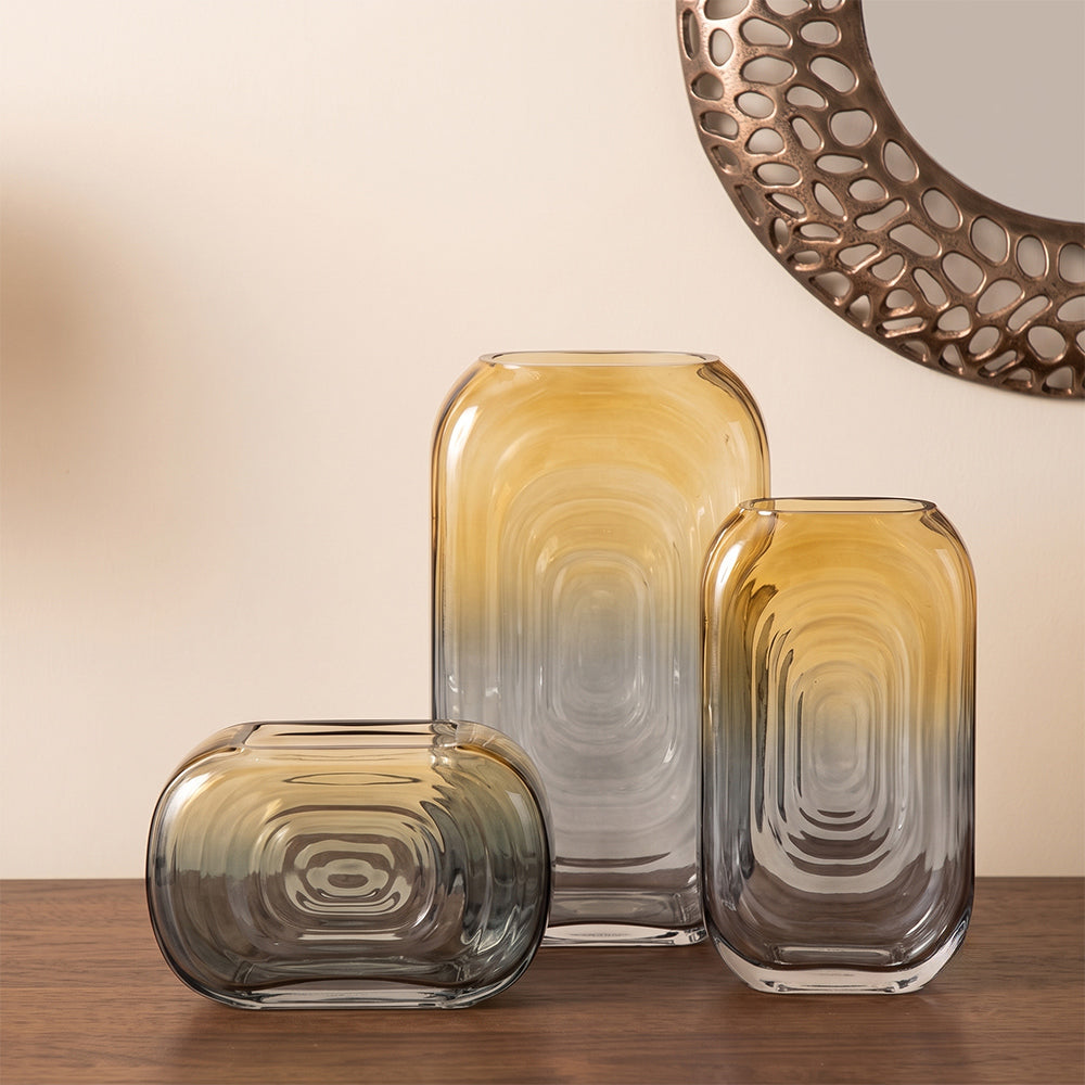 Celeste Thirdy Amber and Grey Ombre Glass Table Vase - Set of 3