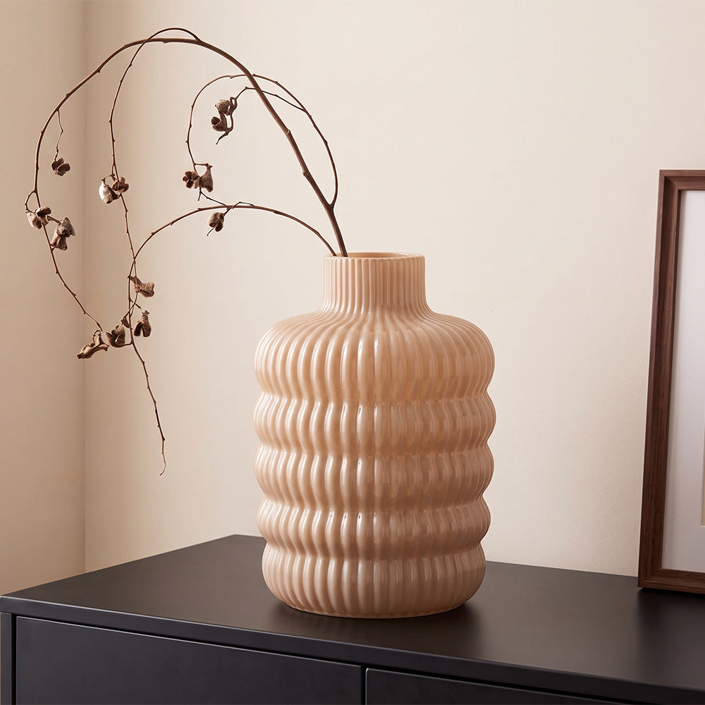 Fiona Tyrone Peach Ribbed Glass Table Vase