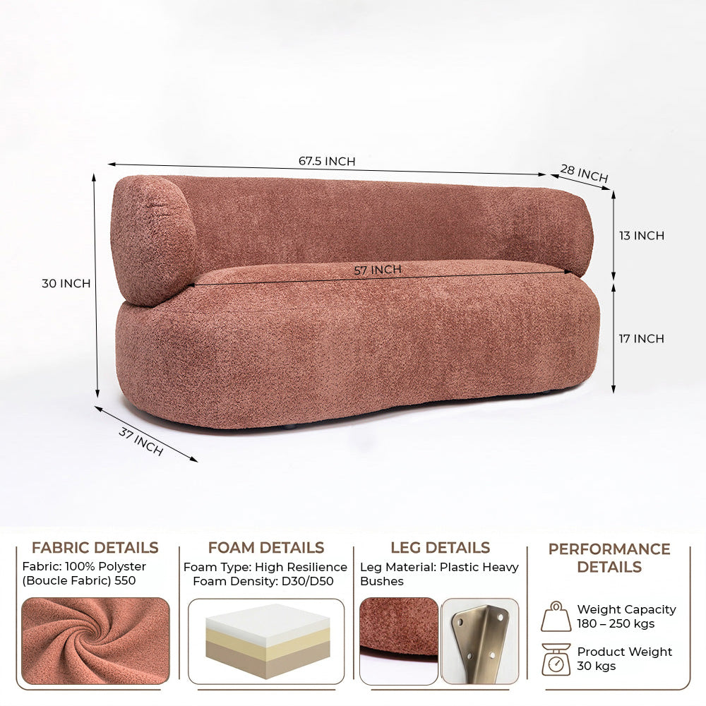 Sofelle Aicelle 2 Seater Sofa - Rose Brown