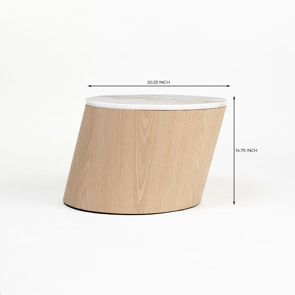 Vivant White Marble Top Wooden Round Coffee Table - Small