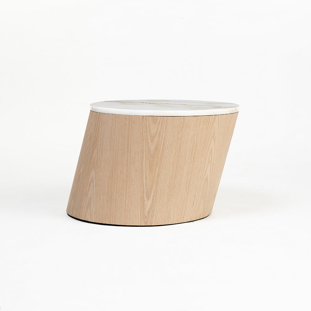 Vivant White Marble Top Wooden Round Coffee Table - Small
