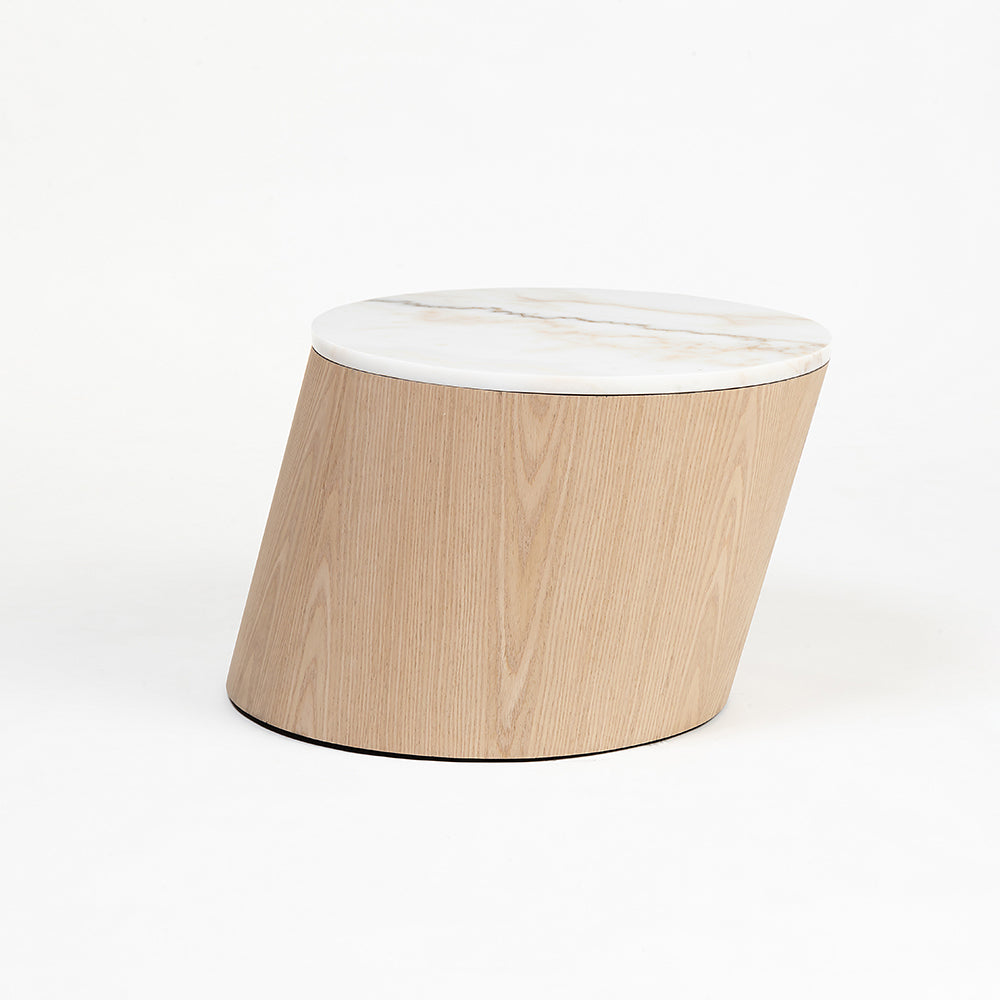 Vivant White Marble Top Wooden Round Coffee Table - Small